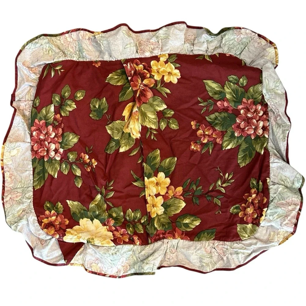 Waverly Garden Room 2 pc Set of Standard Pillow Cases Maroon Floral Ruffled (9)‎